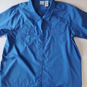 Lovely Bobbie Brooks Woman Button Front Short Sleeve Blouse Blue w/ Pockets
